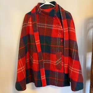 Vintage Hourihan Tartan Plaid Wool Cape Coat
